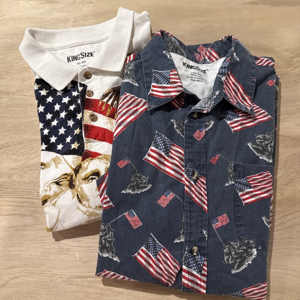 King Size - Patriotic Polo/ Shirt Bundle - 2 Shirts -‎ 2XL Big